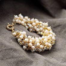 女人饰界 欧美时尚饰品厂家批发直销，奢华大气镶钻天然珍珠手链