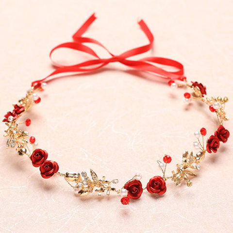 红色仙美发饰 2018韩式森系新娘发带点亮敬酒礼服